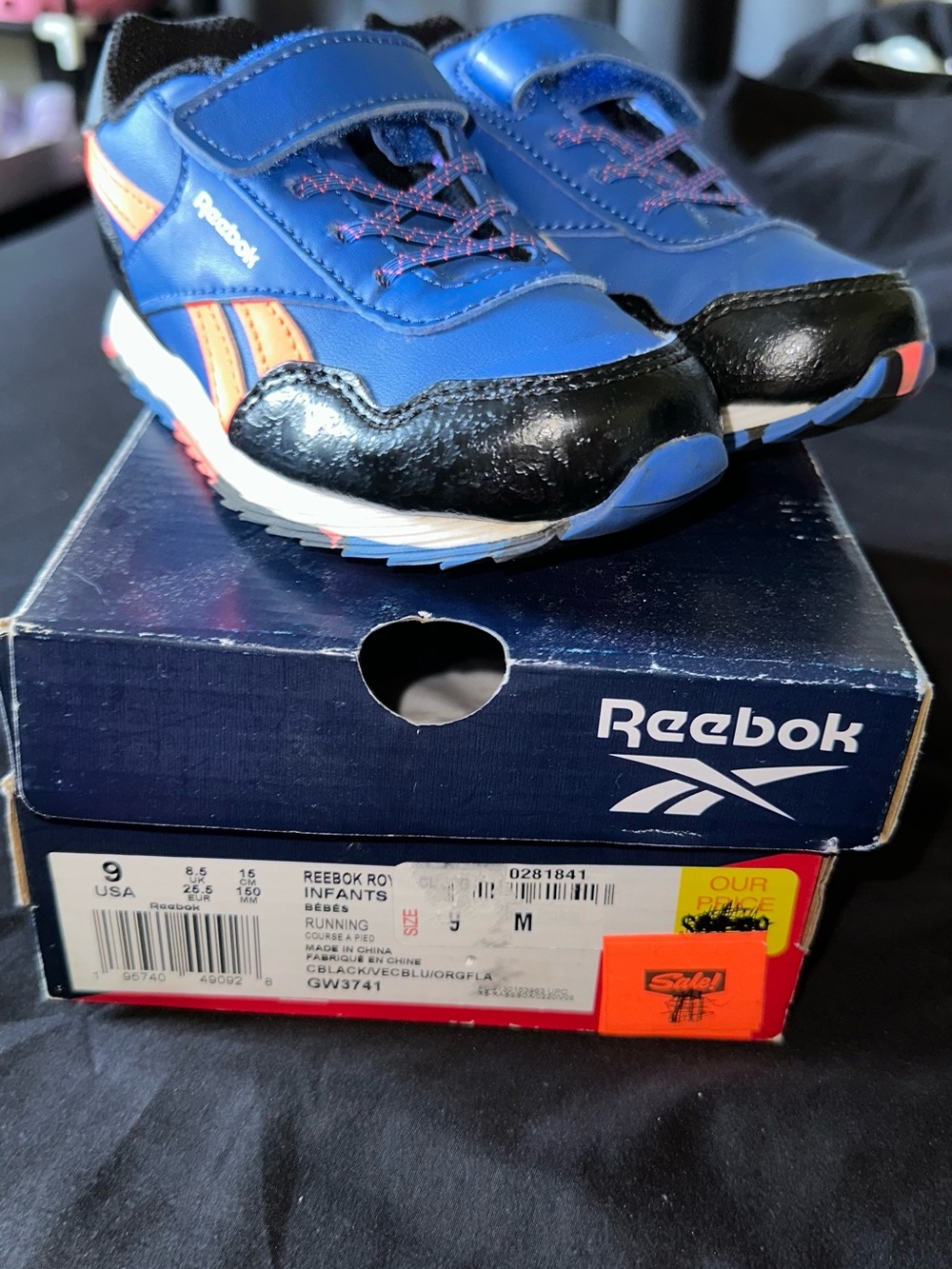 Reebok Kids Blue, Black and Orange Velcro Sneakers